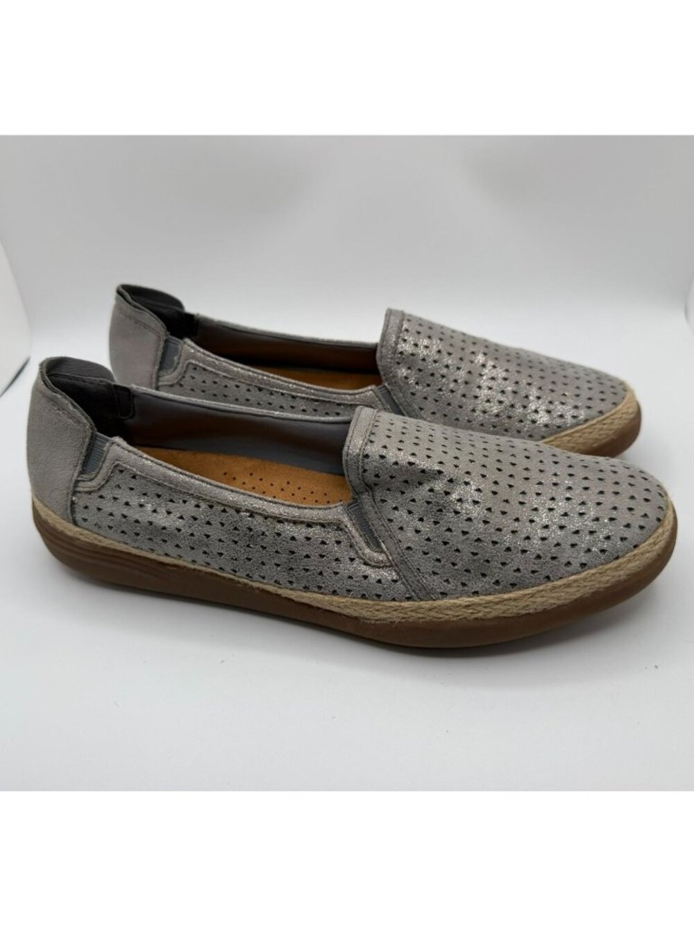 Clarks Elaina Ruby Women's Size 11N Pewter Metallic Leather Espadrille Shoes